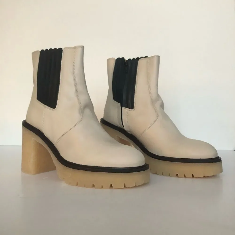 Free People James Chelsea Boots Platform White Leather NIB Size 39 Chunky